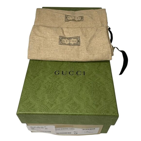 Gucci Hills GG Logo Ballet Flats EU 36.5 US 6.5 Cap Toe Double G Leather - Picture 2 of 14